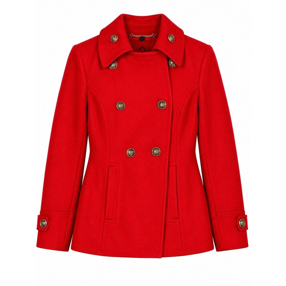 Guess Red Wool Blend Military Peacoat M Double Breasted Gold Crest Buttons